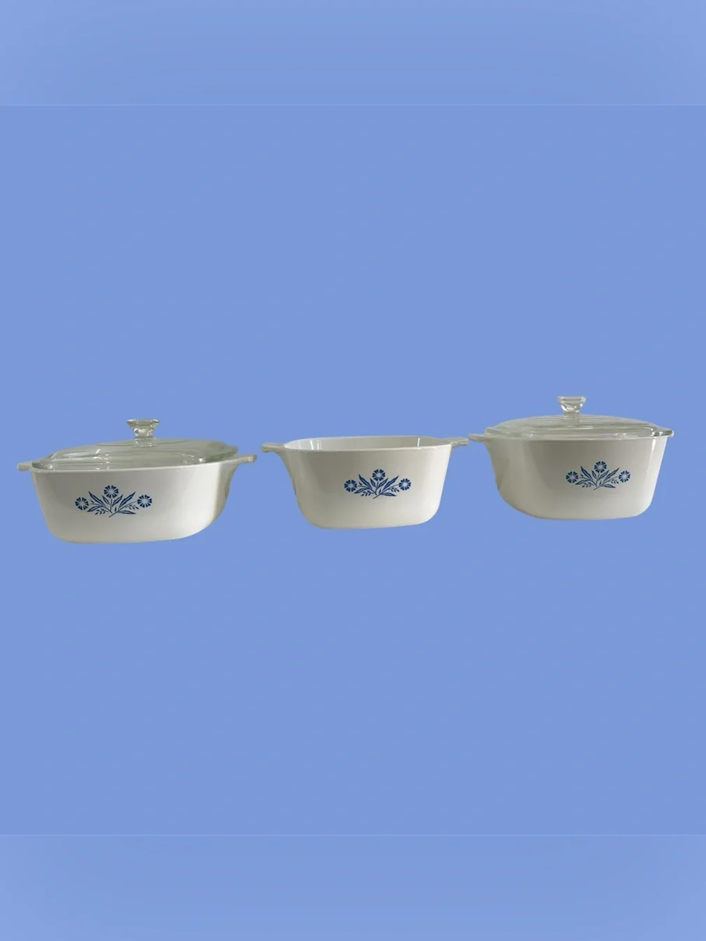 Vintage Corning Ware Blue Cornflower Casserole Set of 3 – 2 Glass Lids